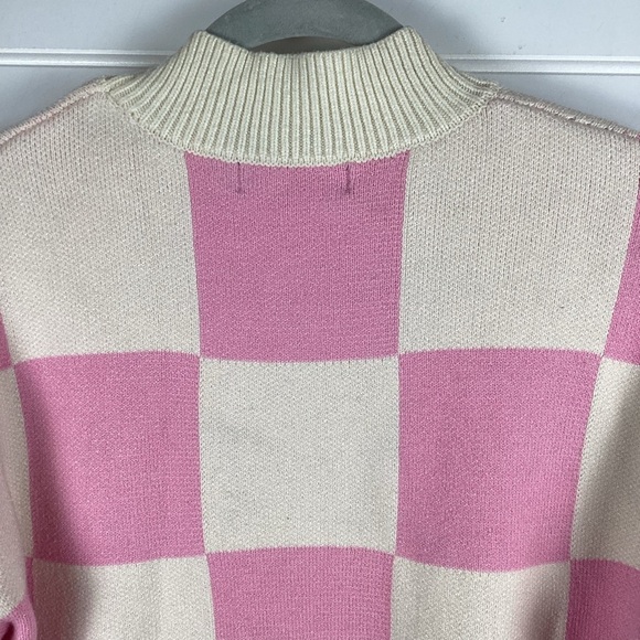 Zesica Pink & Cream Checker Pattern Long Sleeve crew Neck Sweater Size Medium - Picture 7 of 9